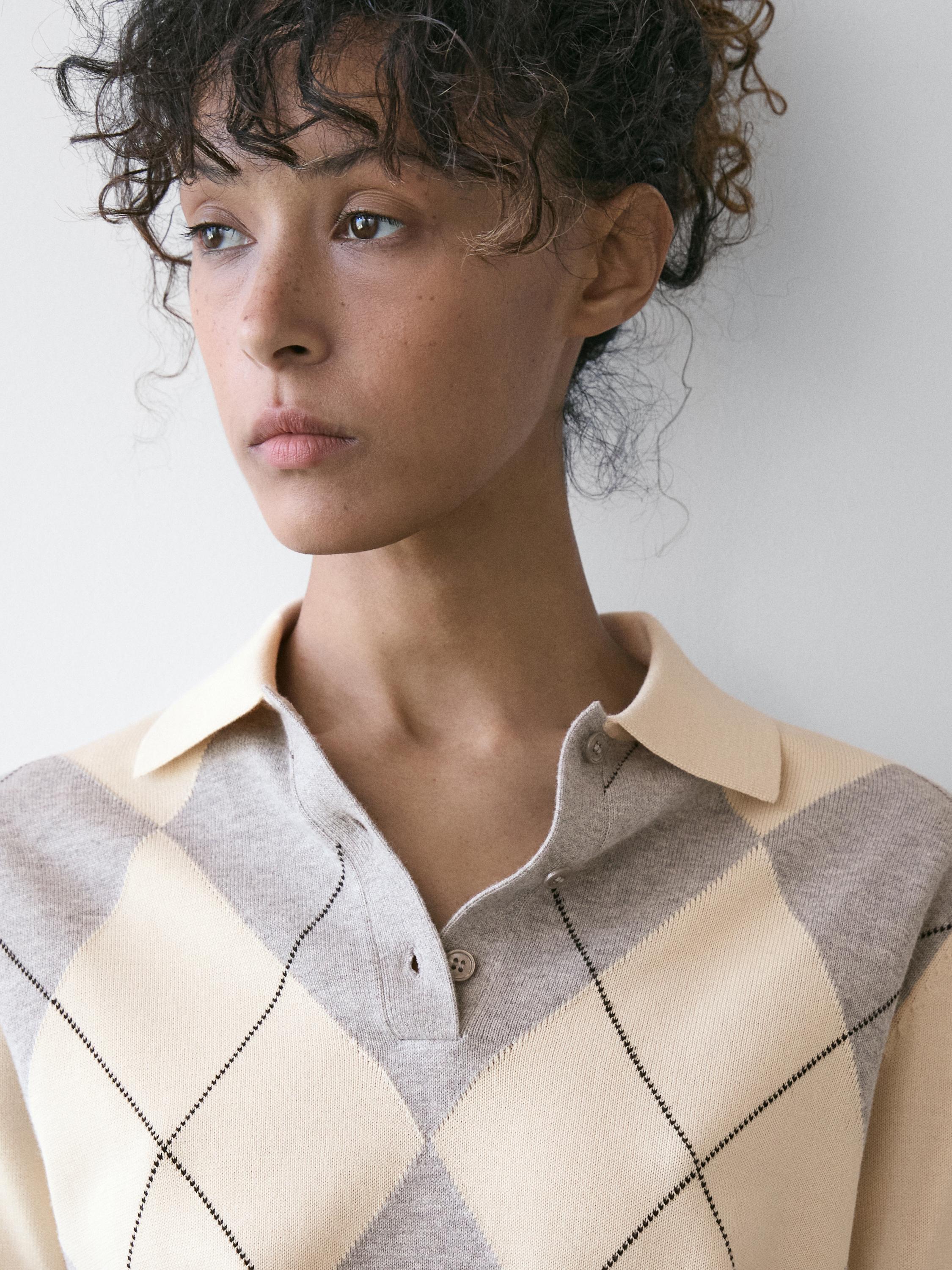 Argyle knit polo sweater
